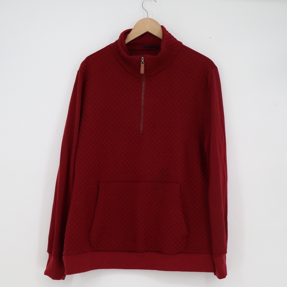 BTFBM Mens XL Burgundy Red Quilted Quarter Zip Pullover Sweatshirt Mock Neck